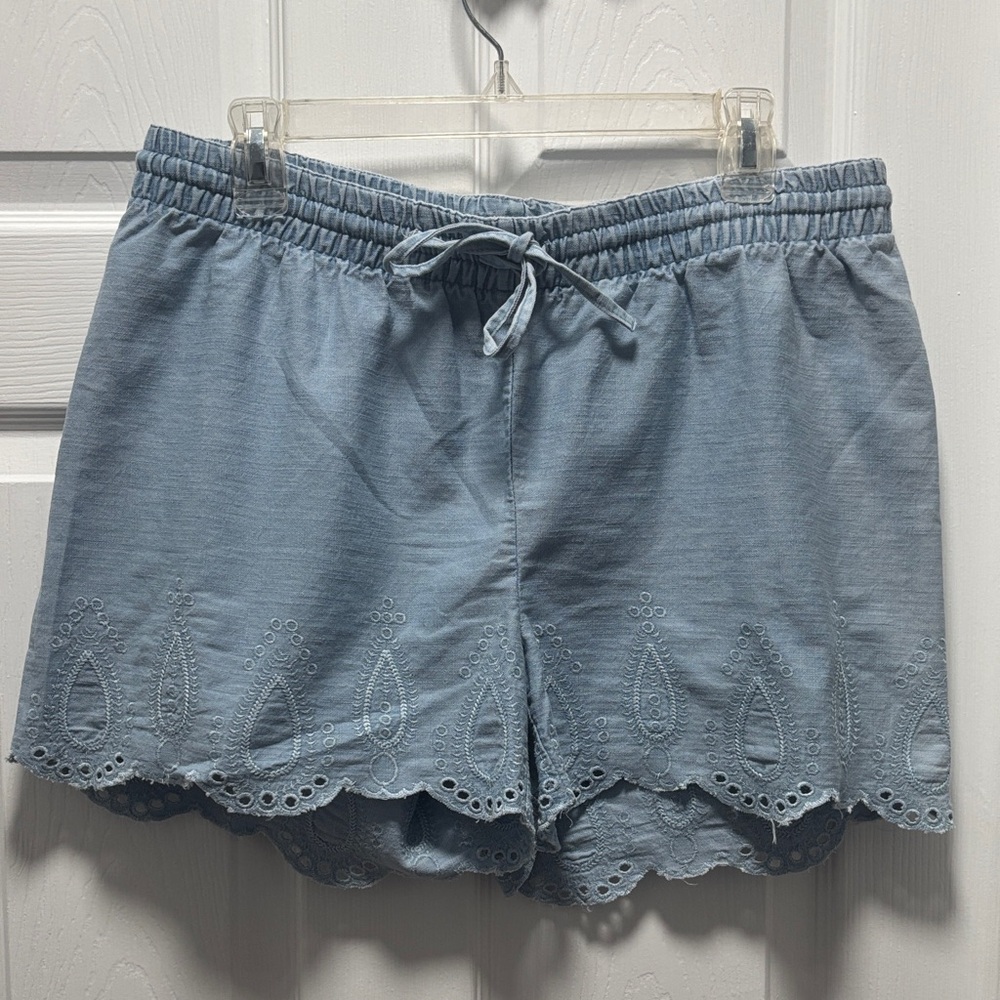 SOLD Crown & Ivy Light Blue High Waist Embroidered Shorts